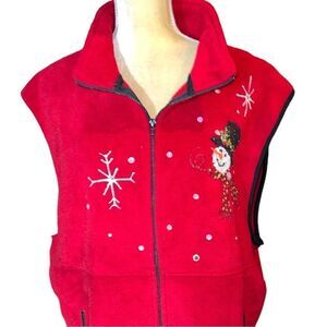 Yvonne’s Boutique, red vest with beautiful handmade Christmas designs!